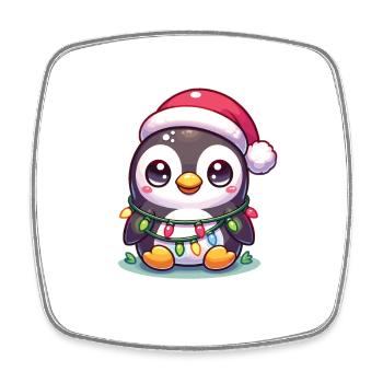 Père Noël chapeau Noël guirlande lumières pingouin - Magnet carré - blanc - Devant