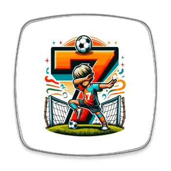 7 Year Old Boy Football Birthday Shirt Idea - Square fridge magnet - white - Front