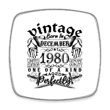 Birthday 1980 December 1980 born in December - Square fridge magnet - white - Front