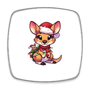Santa Hat Christmas Fairy Lights Kangaroo - Square fridge magnet - white - Front