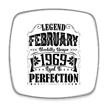 February 1969. February 1969 Birthday Gift. - Square fridge magnet - white - Front