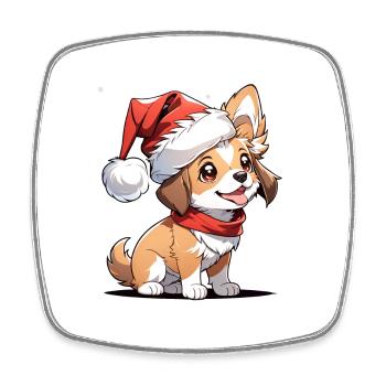 chien avec bonnet de noel - Magnet carré - blanc - Devant
