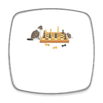 Board Game Night Cat Mouse Chess Playing Players - Square fridge magnet - white - Front