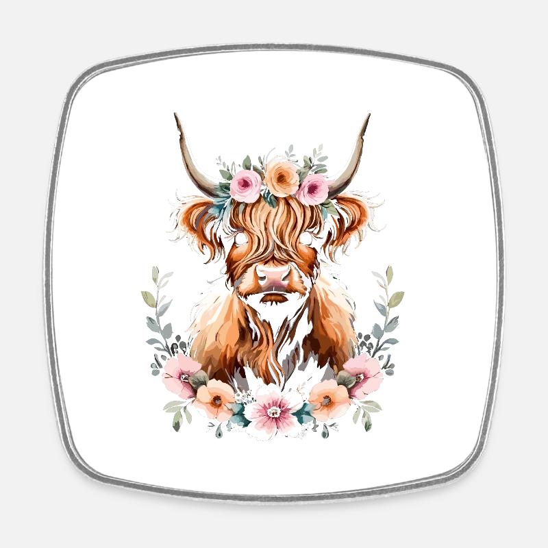 Scottish Highland Cow - Square fridge magnet - white