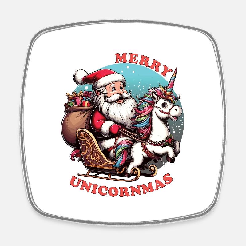 Der Weihnachtsmann hat ein Einhorn, fröhliche Einhörner - Viereckiger Kühlschrankmagnet - Weiß
