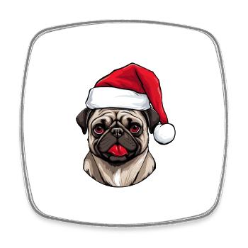 Pug Hund Mops Weihnachten Porträt Xmas - Viereckiger Kühlschrankmagnet - Weiß - Vorne