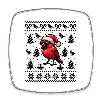 Noël d’oiseau cardinal rouge - Magnet carré - blanc - Devant