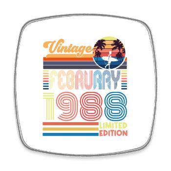 Anniversaire Février 1988. Cadeau Fevrier 1988. - Magnet carré - blanc - Devant