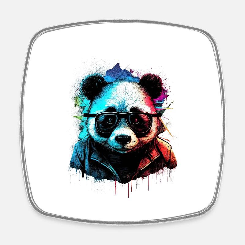 Futuristic panda - Square fridge magnet - white