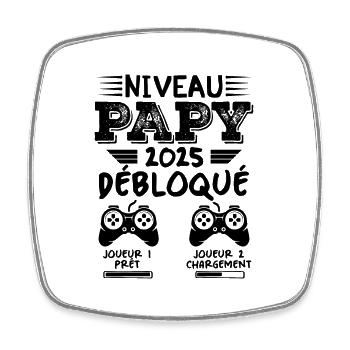 Niveau Papy Débloqué Futur Grand Père 2025 Cadeau - Magnet carré - blanc - Devant