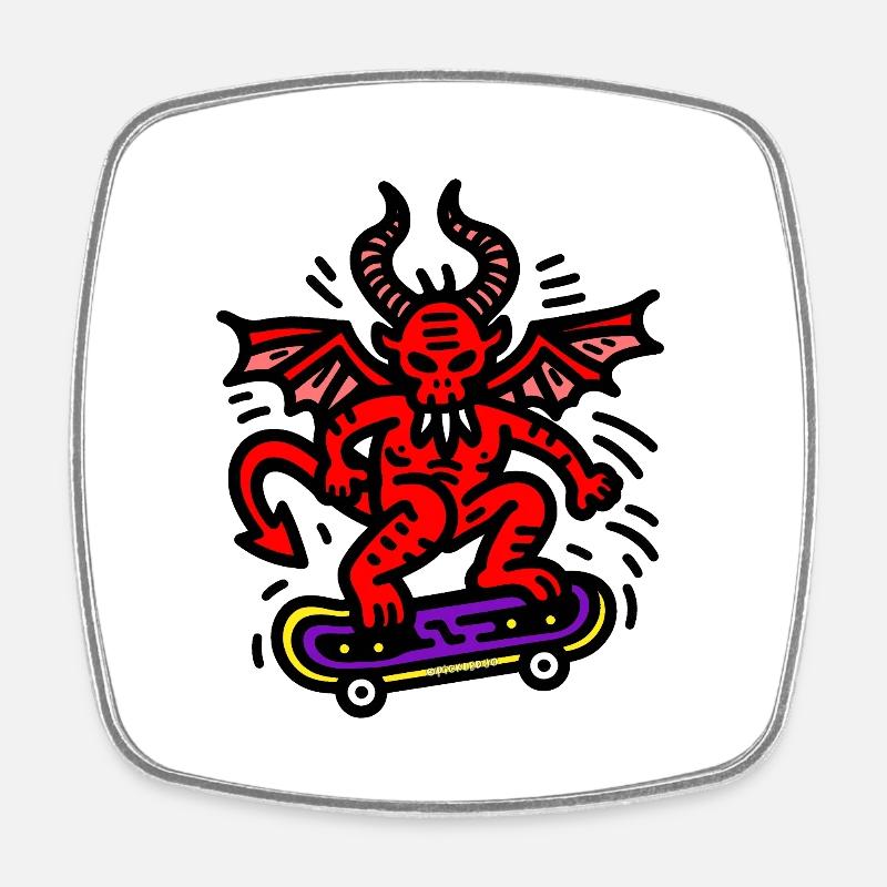 Devil Skateboard - Square fridge magnet - white