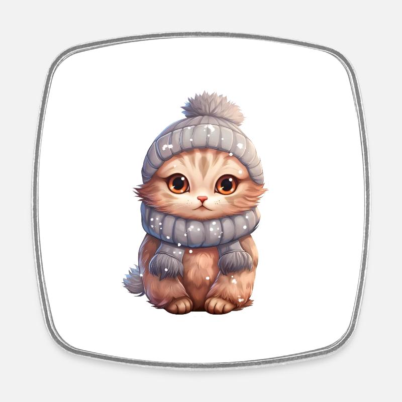 Chat mignon en hiver - Magnet carré - blanc