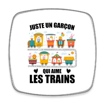 Juste Un Garçon Qui Aime Les Trains - Magnet carré - blanc - Devant
