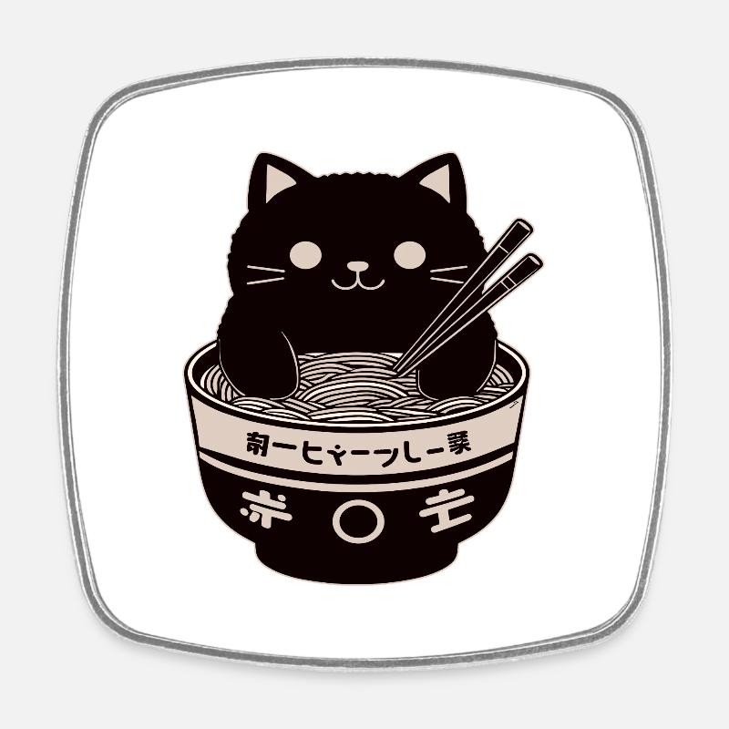 Ramen Powered Cat , classic - Square fridge magnet - white