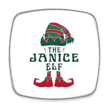 Janice Elf Personalisierter Name Weihnachtsfamilie - Viereckiger Kühlschrankmagnet - Weiß - Vorne