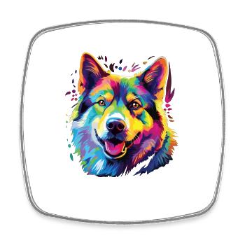 Wasserfarben Farbenfroher Akita - Viereckiger Kühlschrankmagnet - Weiß - Vorne