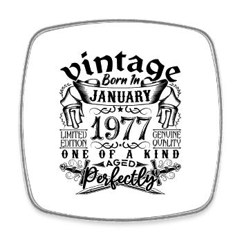 Geburtstag 1977, Januar 1977, geboren im Januar - Viereckiger Kühlschrankmagnet - Weiß - Vorne