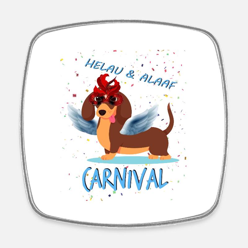 Teckel, Carnaval, Carnaval, Helau, Alaaf, Ange - Magnet carré - blanc