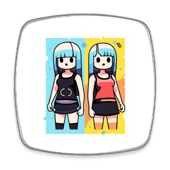 Manga Anime Sœurs Poupées Filles - Magnet carré - blanc - Devant