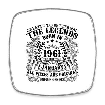 Birthday 1961 January 1961 born in January 1961 - Square fridge magnet - white - Front