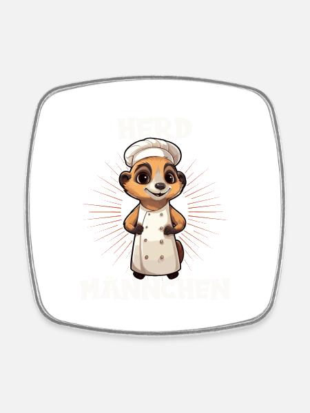 Erdmännchen kochen Koch Kochmütze Herdmännchen - Viereckiger Kühlschrankmagnet - Weiß