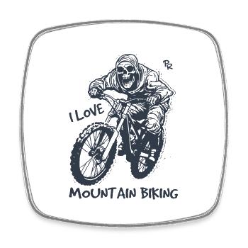 Cycling skeleton, I love mountain biking - Square fridge magnet - white - Front