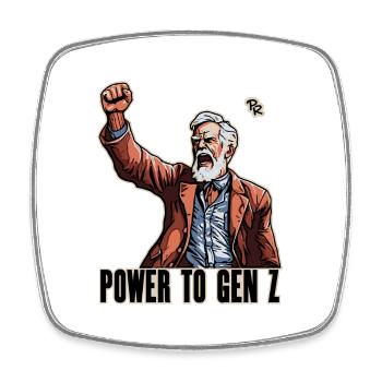 Faust in die Höhe, Boomer Protest: Power für Gen Z - Viereckiger Kühlschrankmagnet - Weiß - Vorne