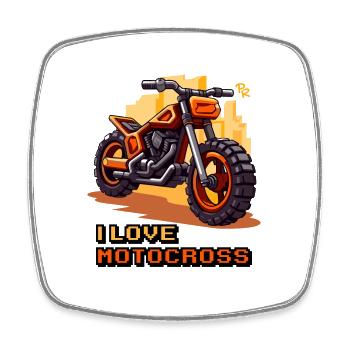 Motorrad Pixelkunst , Ich liebe Motocross - Viereckiger Kühlschrankmagnet - Weiß - Vorne