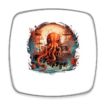 Funny Octupus, Drummer, Musician, Drummer - Square fridge magnet - white - Front