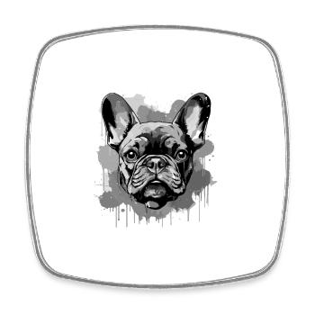 Französische Bulldogge Hund Kopf Porträt - Viereckiger Kühlschrankmagnet - Weiß - Vorne