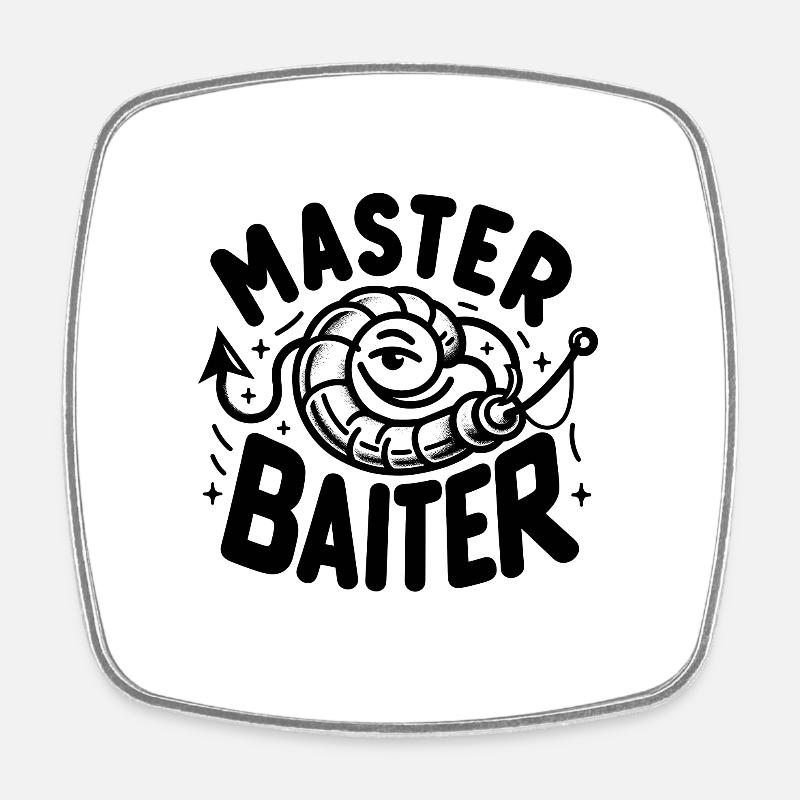 Master Baiter » - Conception de T-shirt de jeu de mots de pêche amusante - Magnet carré - blanc