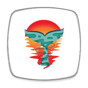Ocean Sunset Fish Greeting Shark Fin Ahoy - Square fridge magnet - white - Front