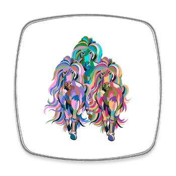 chevaux, cheval, poney, coloré, coloré, cavalier, cavalier - Magnet carré - blanc - Devant