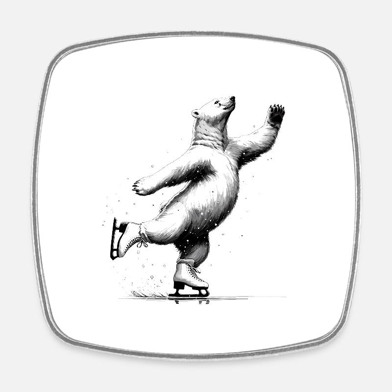 Polar bear loves ice skating Arctic North Pole - Square fridge magnet - white