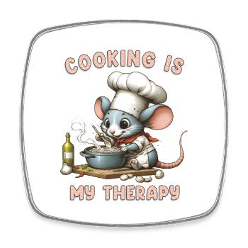 Rat Mouse Cook Chef cadeau La cuisine est ma thérapie - Magnet carré - blanc - Devant