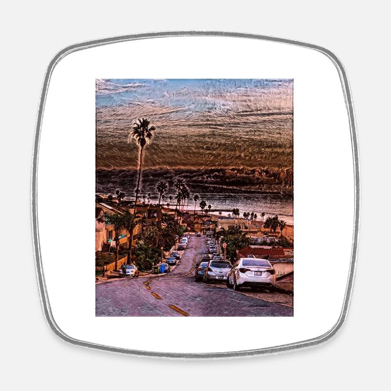 Manhattan Beach, USA - Square fridge magnet - white