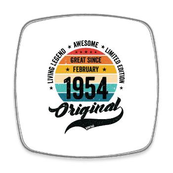Retro 70 Years February 1954 Birthday Vintage - Square fridge magnet - white - Front