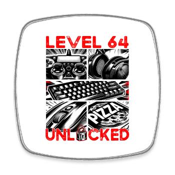 Birthday Level 64 Unlocked Gaming & Gamblers - Square fridge magnet - white - Front