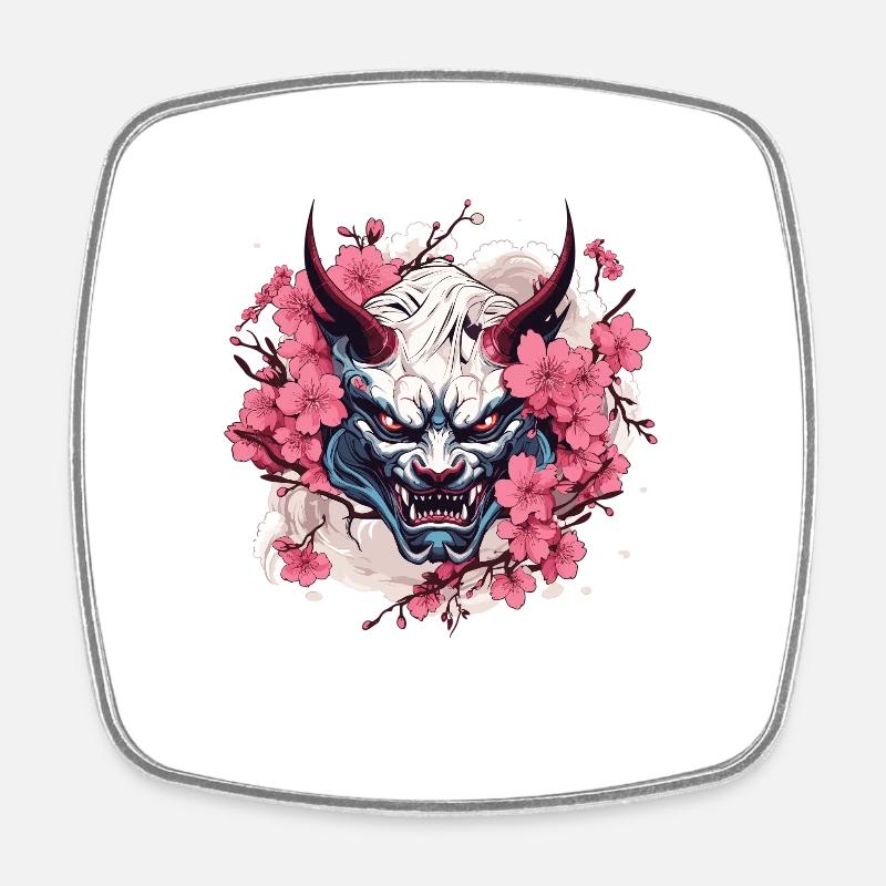 Japanischer Hannya Dämon Samurai Warrior Oni Maske - Viereckiger Kühlschrankmagnet - Weiß