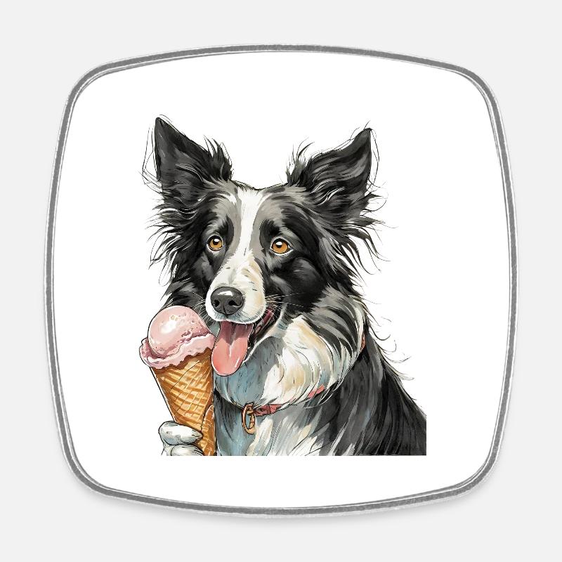 border collie glace - Magnet carré - blanc