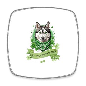 Chien husky avec Bandana de trèfle vert St. Patrick’s - Magnet carré - blanc - Devant