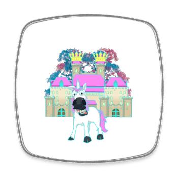 Schloss König Fabel Einhorn Märchenfigur Kind Burg - Viereckiger Kühlschrankmagnet - Weiß - Vorne