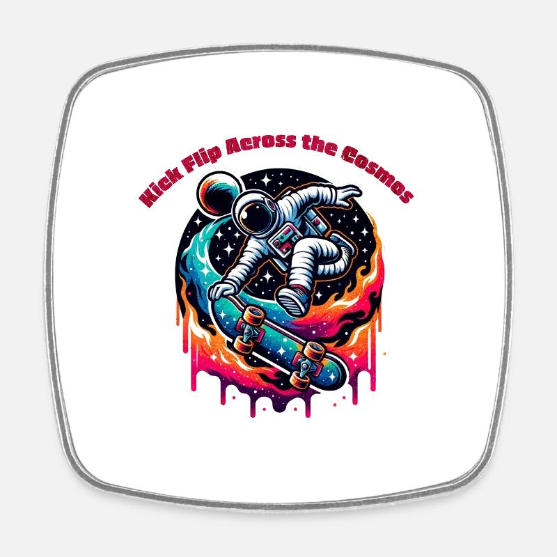 Kick Flip Across the Cosmos - Square fridge magnet - white
