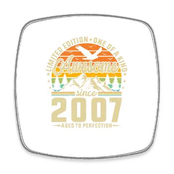 Vintage 2007: Legendary Birth Year Retro Tee - Viereckiger Kühlschrankmagnet - Weiß - Vorne