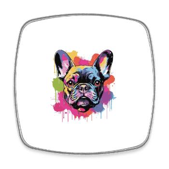 Französische Bulldogge Hund Kopf Porträt - Viereckiger Kühlschrankmagnet - Weiß - Vorne