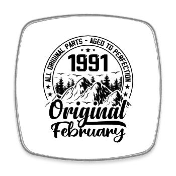 1991 February Original: 33 Years Birthday Gift - Square fridge magnet - white - Front