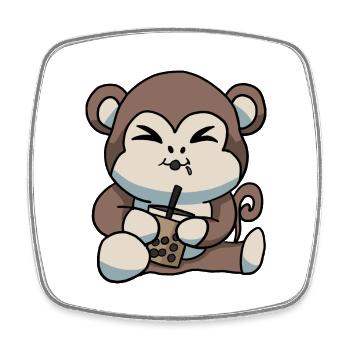 Anime Kawaii Bubble Tea Drinking Monkey Hand Drawn - Square fridge magnet - white - Front