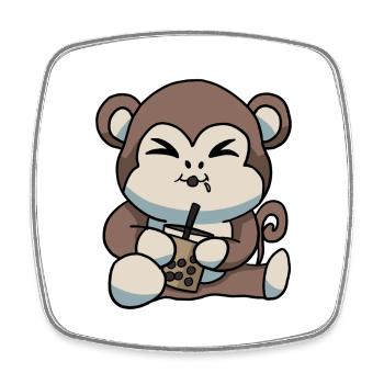 Cute Monkey drinking Bubble Tea Kawaii Anime - Square fridge magnet - white - Front