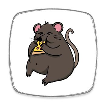 Fat Mouse Eating Pizza Funny Comic Style - Square fridge magnet - white - Front
