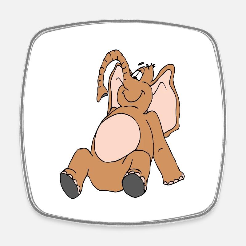 A laughing elephant with a pink belly. - Square fridge magnet - white
